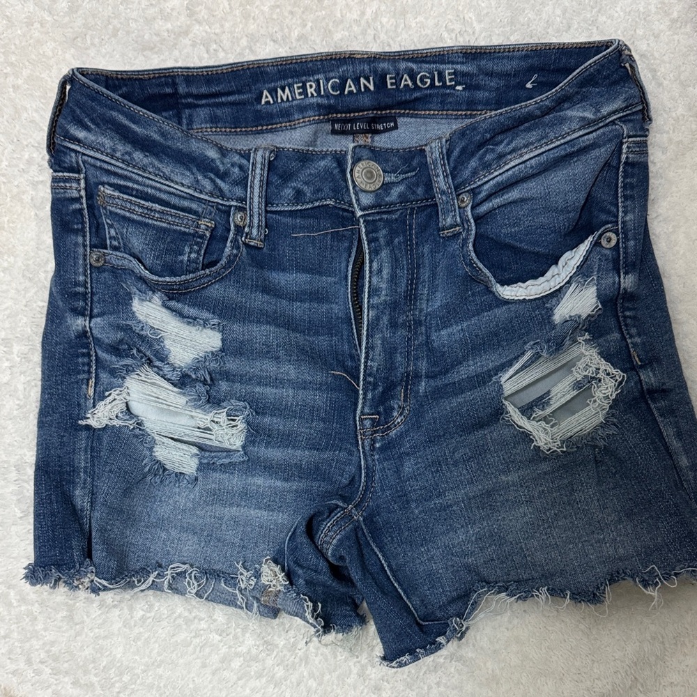 American Eagle Outfitters Dark Blue Ripped Jean Shorts
